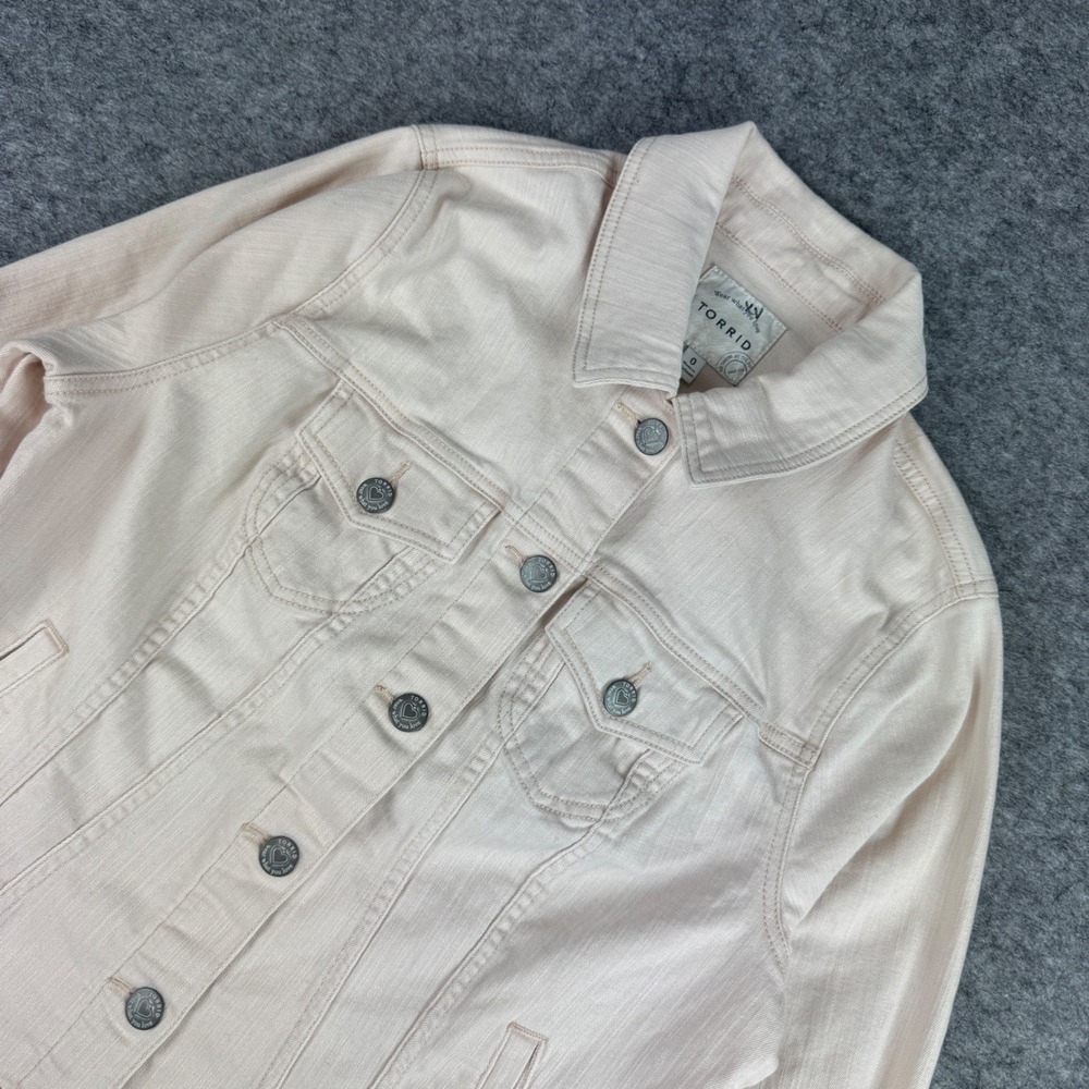 Torrid Womens Blush Pink Denim Trucker Jacket Size 0 Stretch‎ Cotton 148862